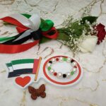 Handmade bracelet of black,red and green beads with white big pearls in special design